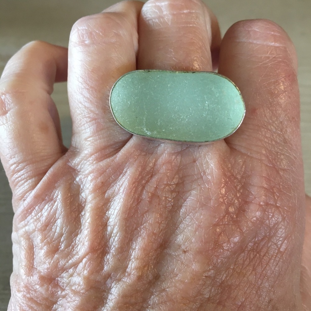 925 Sea Glass Bezel Set Sea Foam Ring Size 9 Heavyweight
